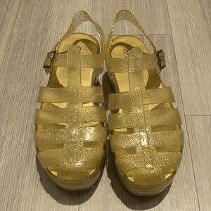 Forever Comfy-25 Women’s Gold Glitter Jelly Platform Fisherman Sandals